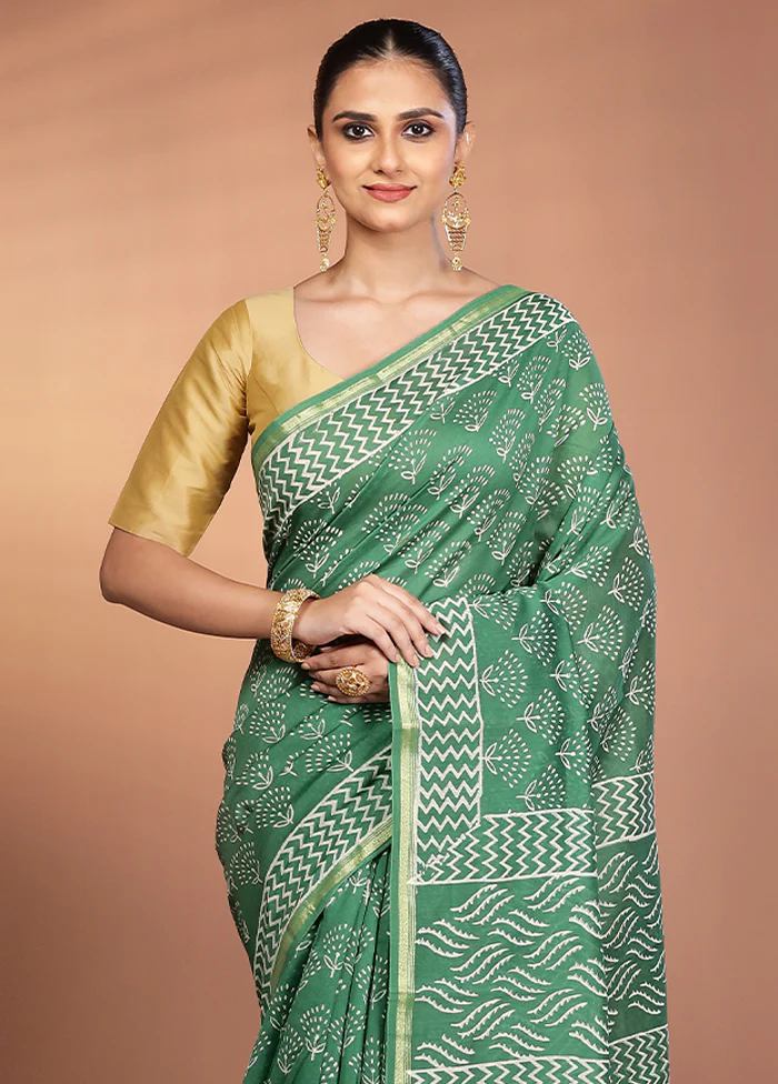 Green Chanderi Silk Saree With Blouse Piece
