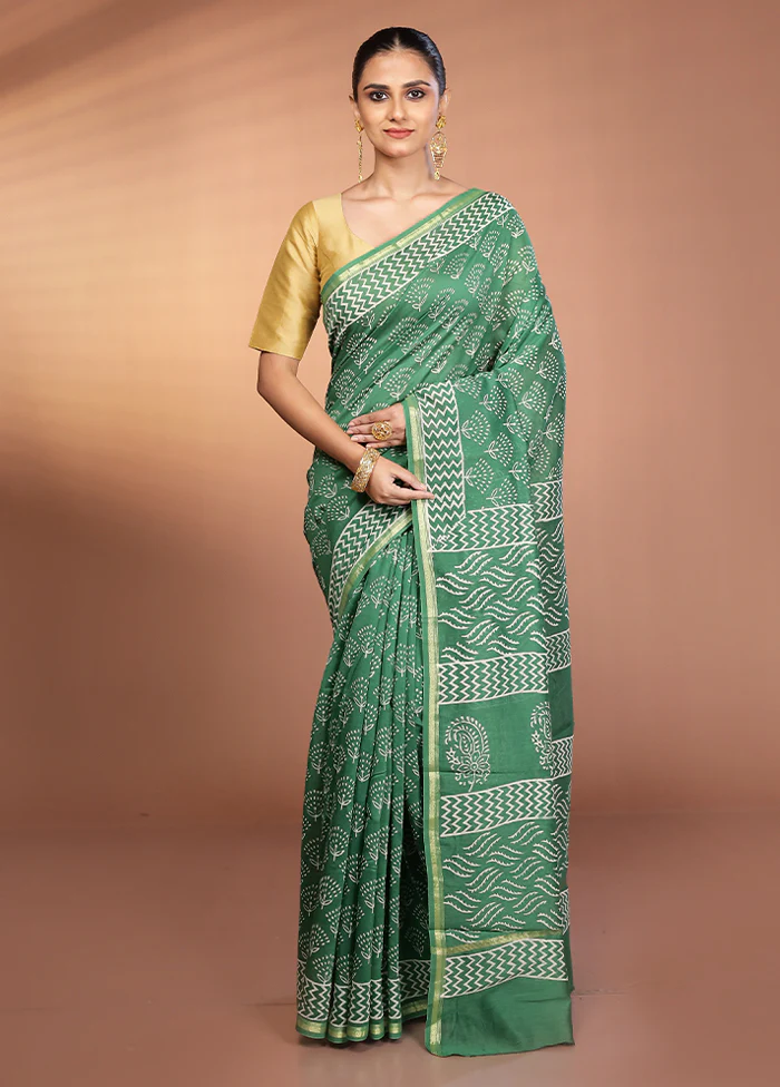 Green Chanderi Silk Saree With Blouse Piece - Image 2