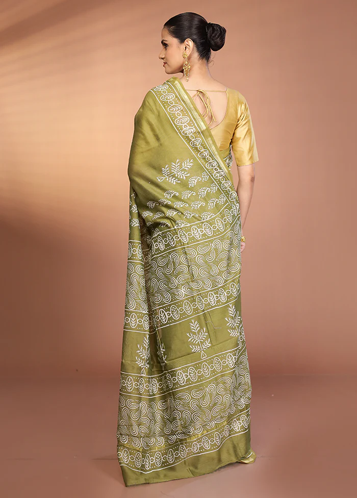 Green Chanderi Silk Saree With Blouse Piece - Image 3