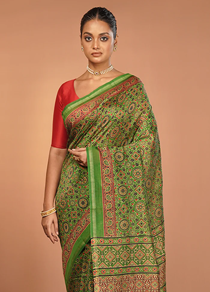 Green Chanderi Silk Saree With Blouse Piece