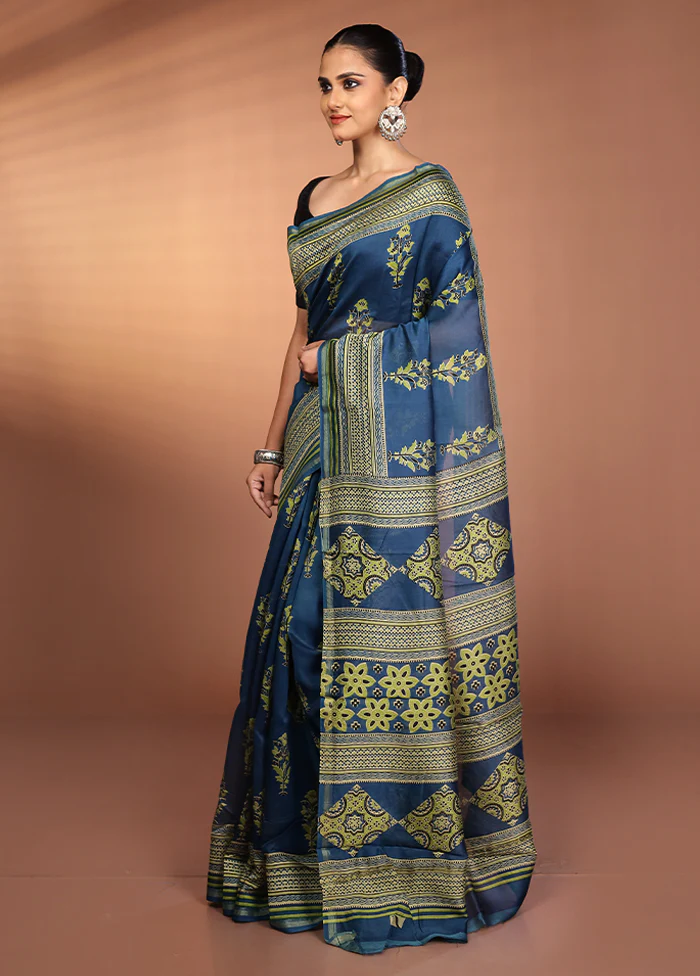 Green Chanderi Silk Saree With Blouse Piece - Image 4