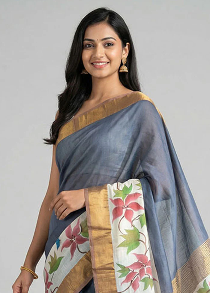 Green Chanderi Silk Saree With Blouse Piece - Image 2
