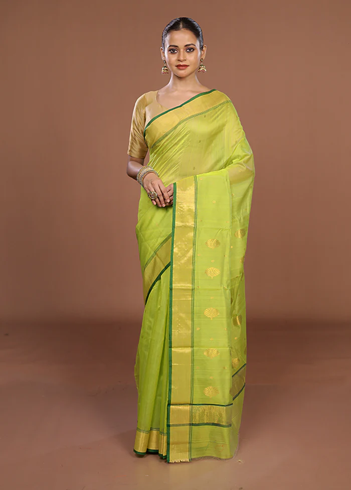 Green Chanderi Silk Saree With Blouse Piece - Image 2
