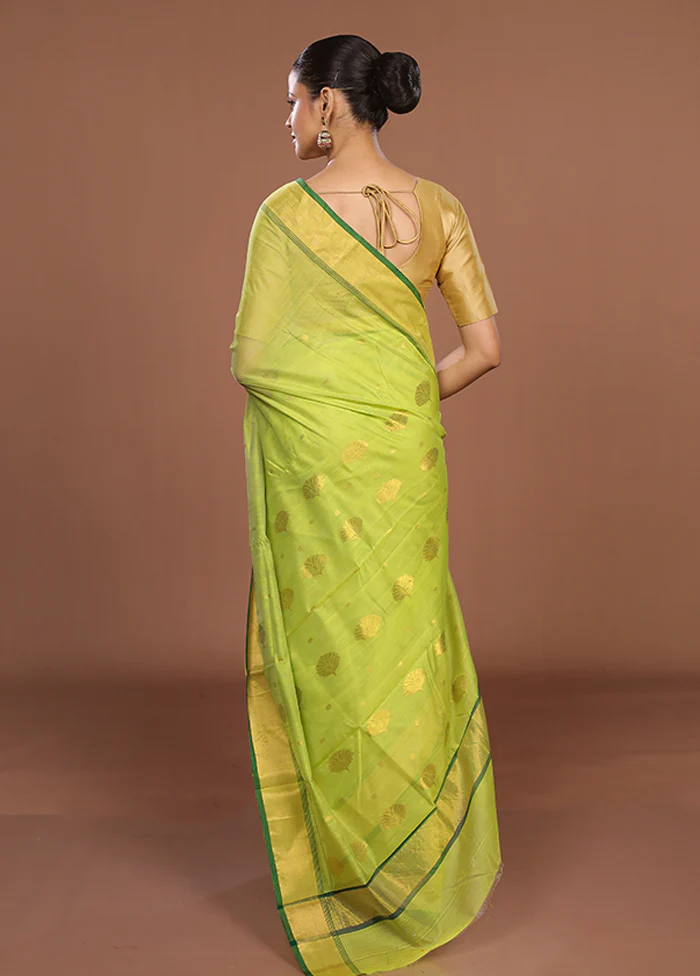 Green Chanderi Silk Saree With Blouse Piece - Image 3