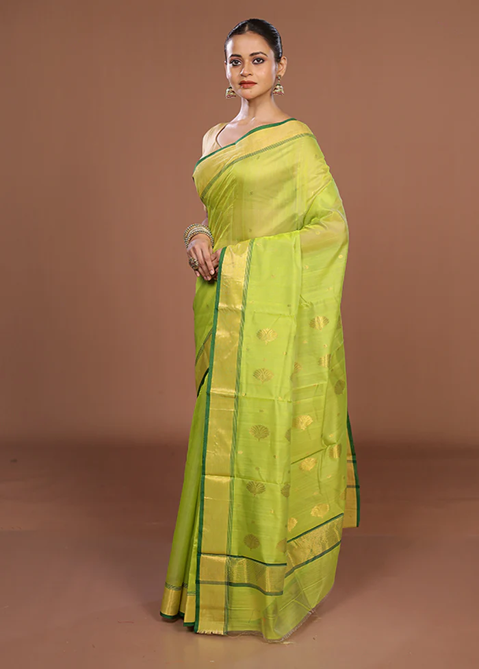 Green Chanderi Silk Saree With Blouse Piece - Image 4