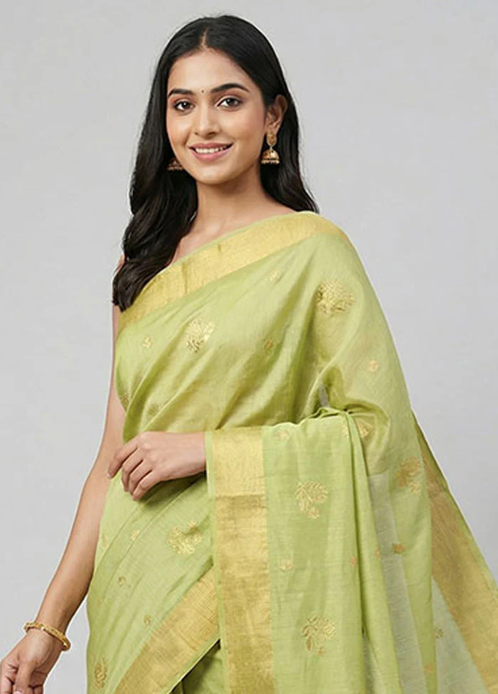 Green Chanderi Silk Saree With Blouse Piece - Image 2