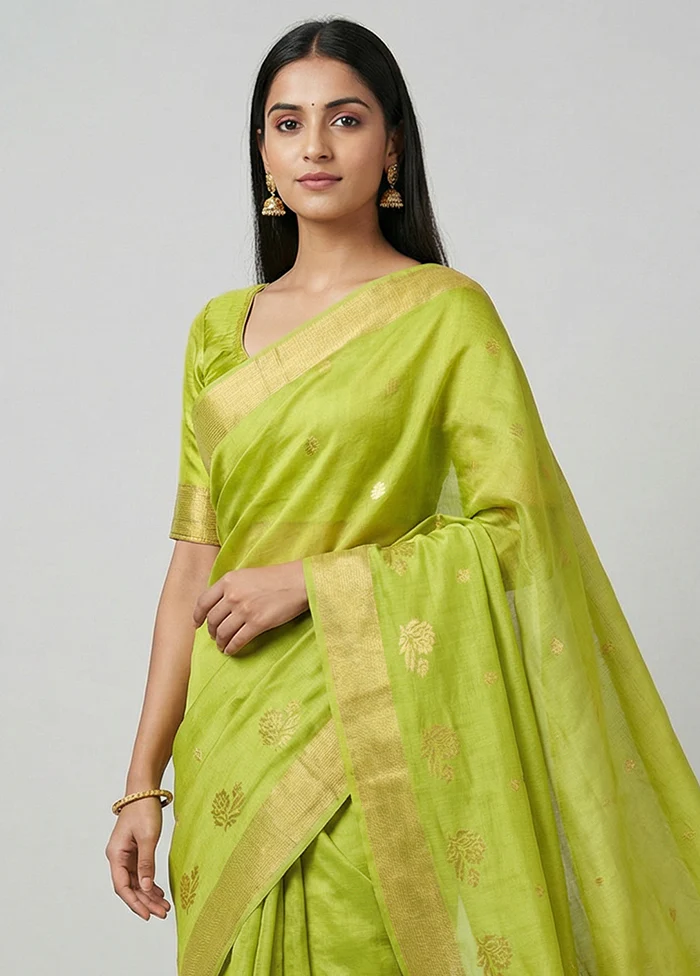 Green Chanderi Silk Saree With Blouse Piece - Image 2