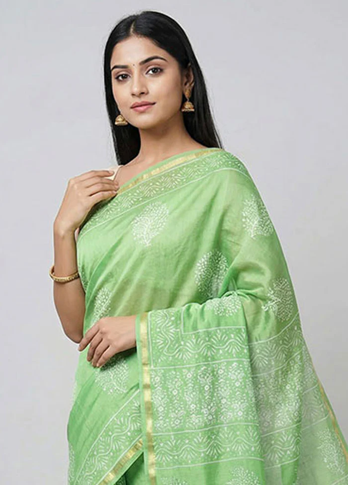 Green Chanderi Silk Saree With Blouse Piece - Image 2