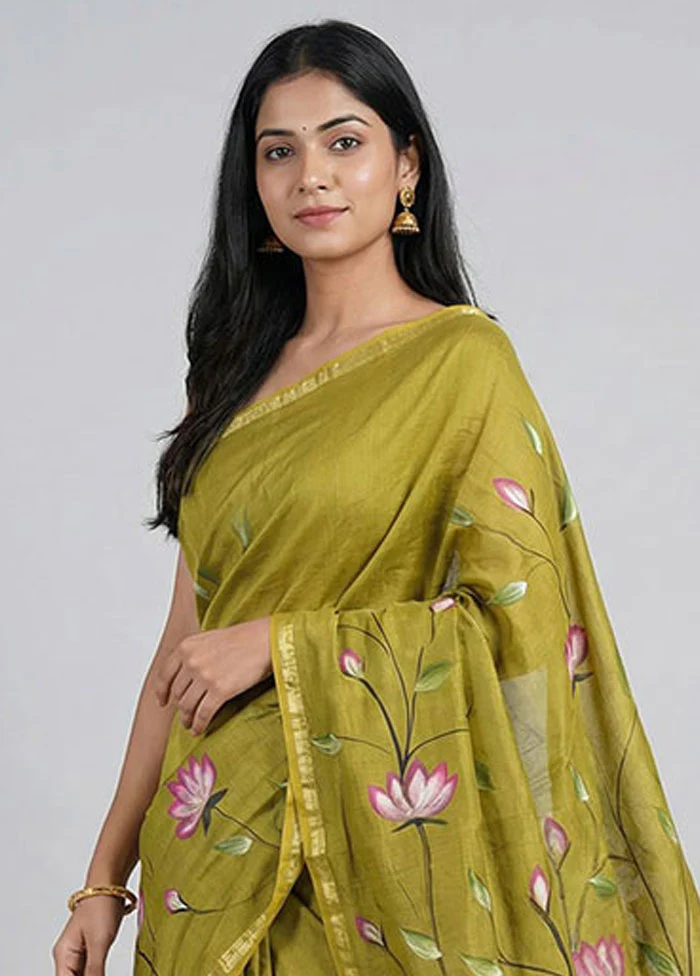 Green Chanderi Silk Saree With Blouse Piece - Image 2