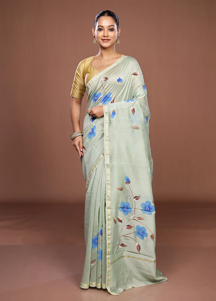 Green Chanderi Silk Saree With Blouse Piece - Image 2