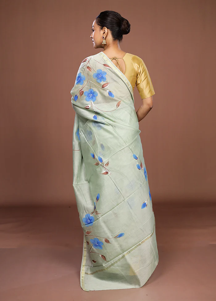 Green Chanderi Silk Saree With Blouse Piece - Image 3