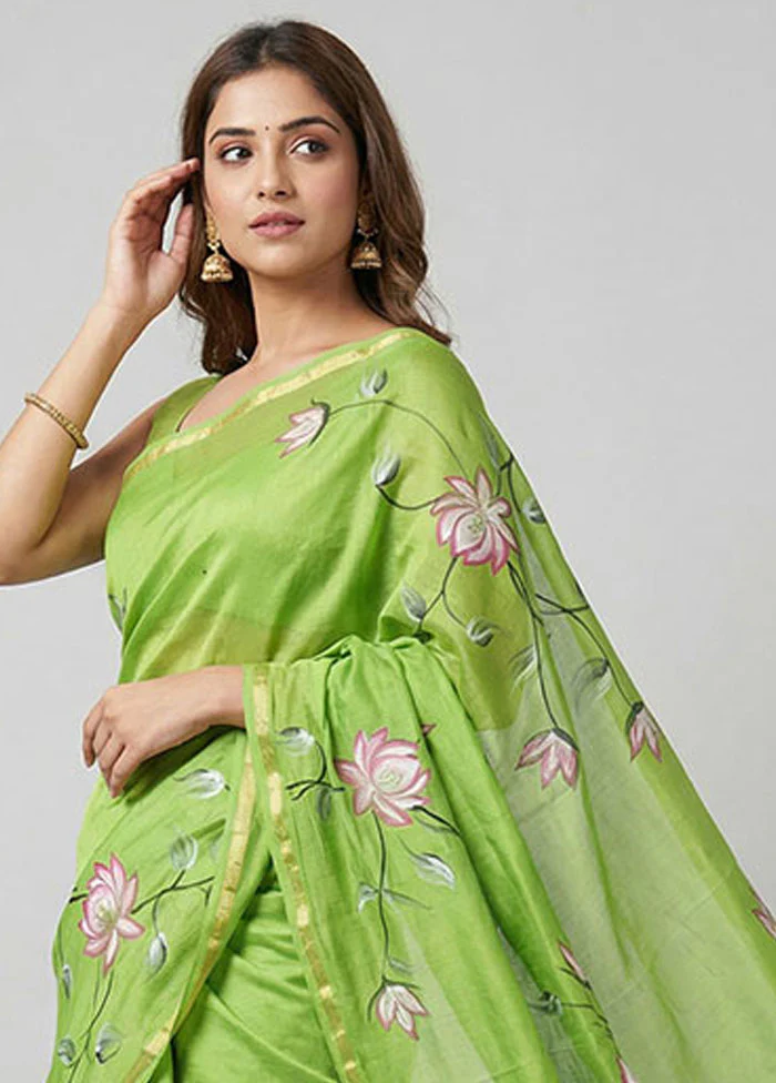 Green Chanderi Silk Saree With Blouse Piece - Image 2