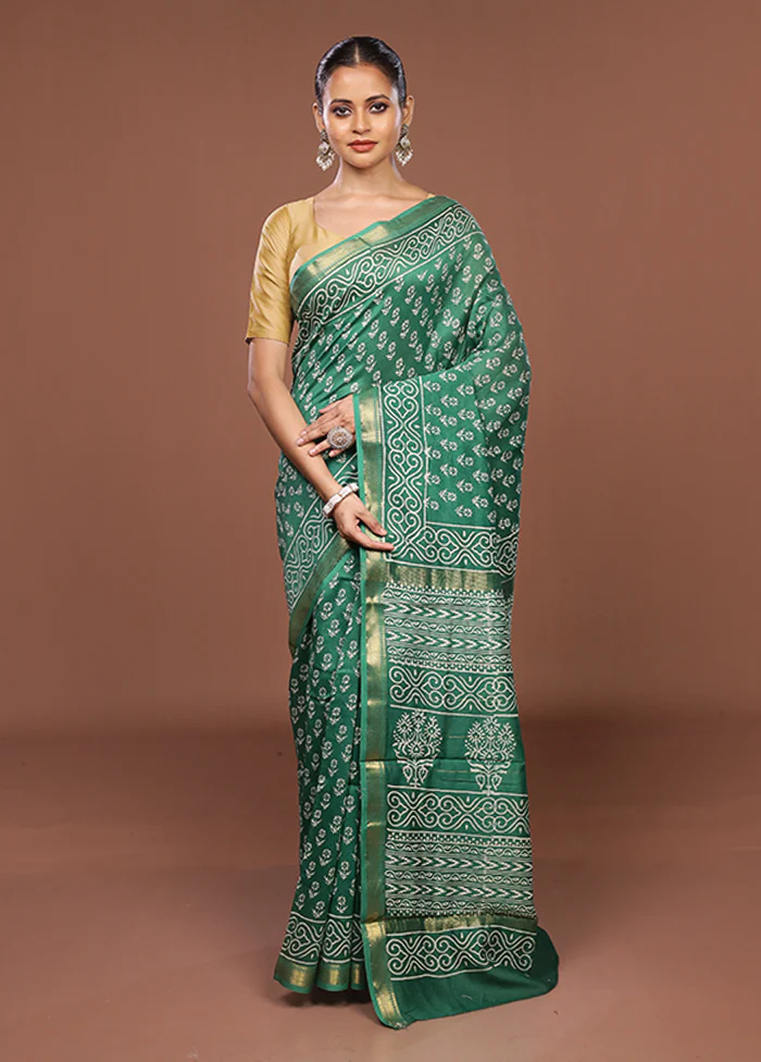 Green Chanderi Silk Saree With Blouse Piece - Image 2