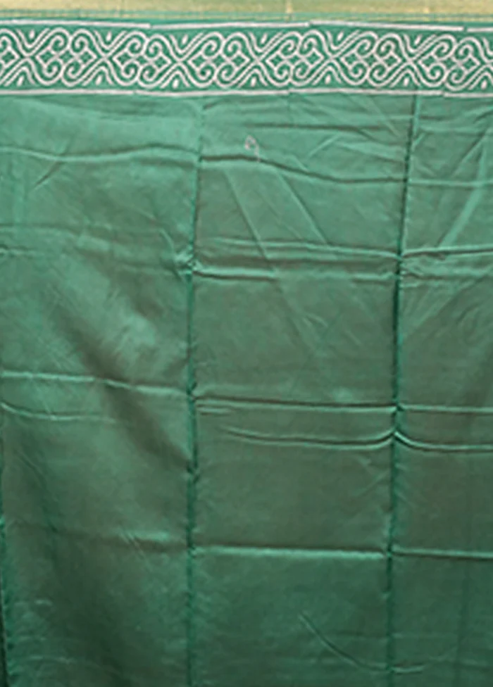 Green Chanderi Silk Saree With Blouse Piece - Image 5
