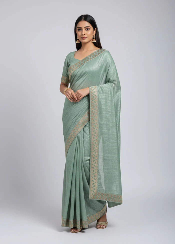 Green Chiffon Silk Saree With Blouse Piece