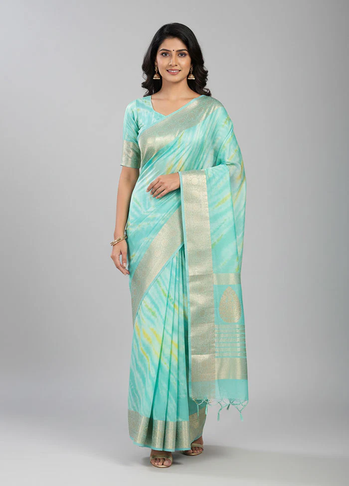 Green Chiffon Silk Saree With Blouse Piece
