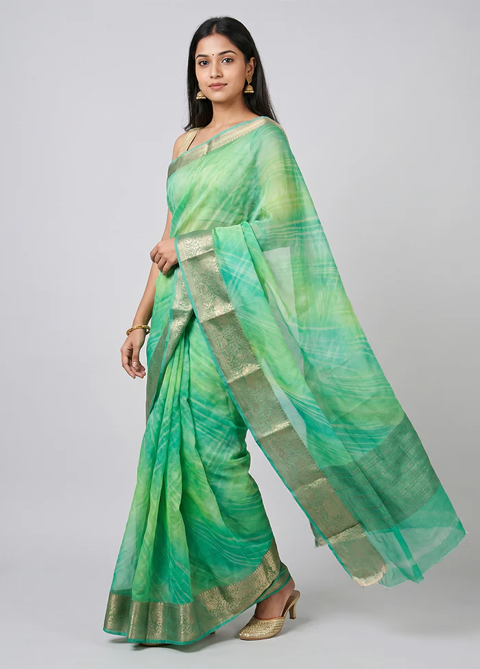 Green Chiffon Silk Saree With Blouse Piece