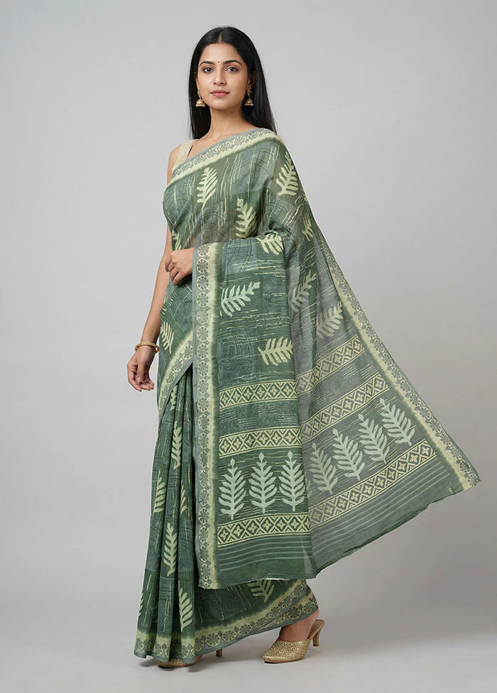 Green Chiffon Silk Saree With Blouse Piece