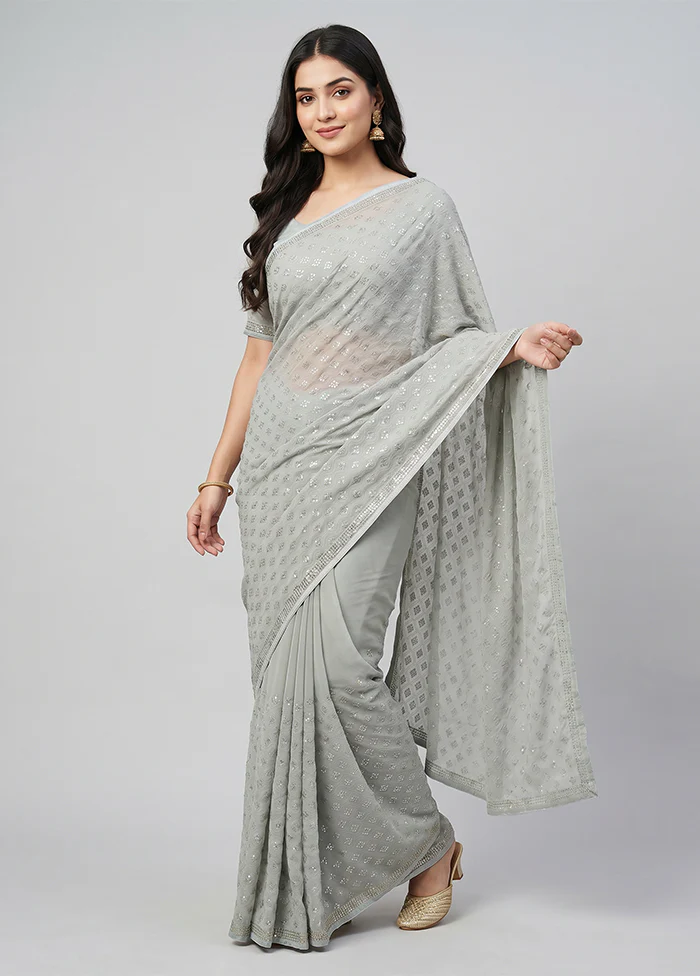 Green Chiffon Silk Saree With Blouse Piece
