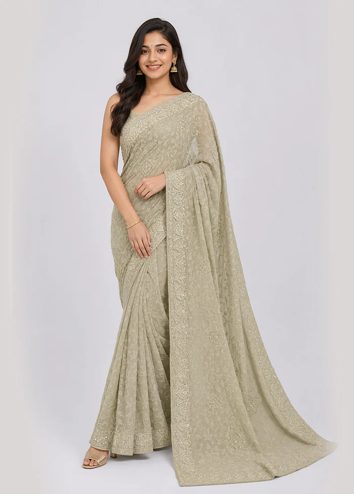 Green Chiffon Silk Saree With Blouse Piece