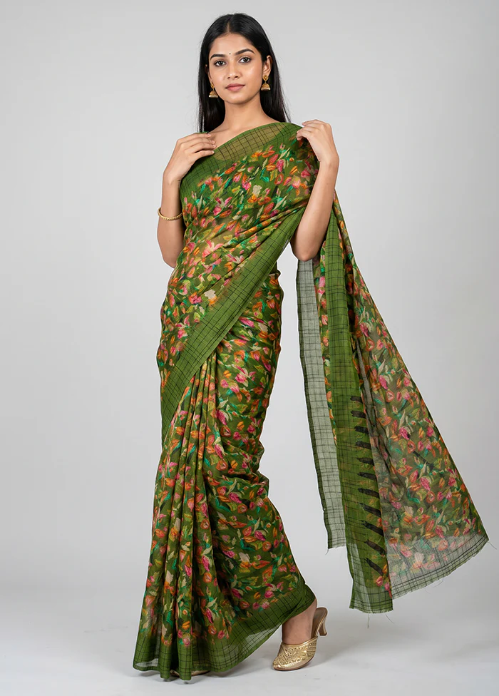 Green Chiffon Silk Saree With Blouse Piece
