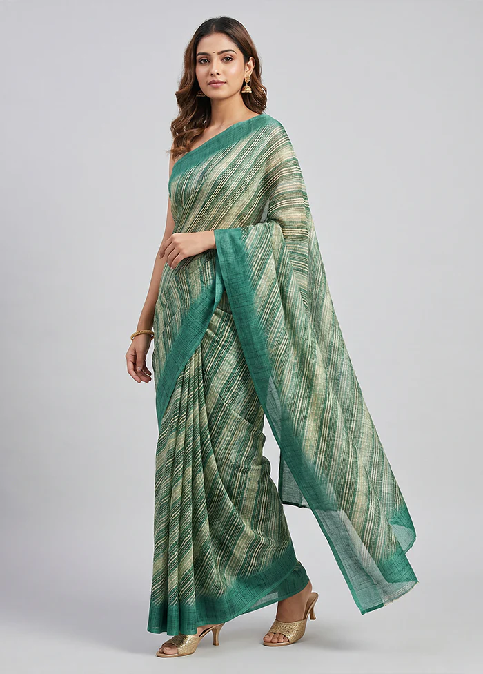 Green Chiffon Silk Saree With Blouse Piece