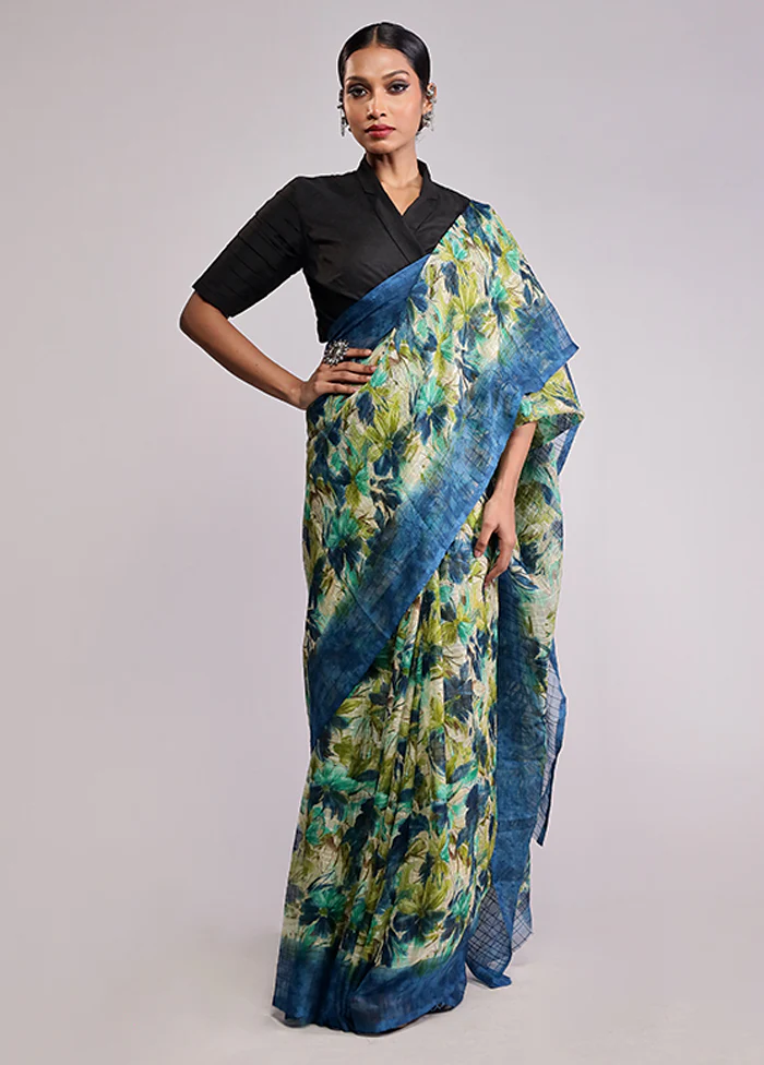 Green Chiffon Silk Saree With Blouse Piece - Image 2