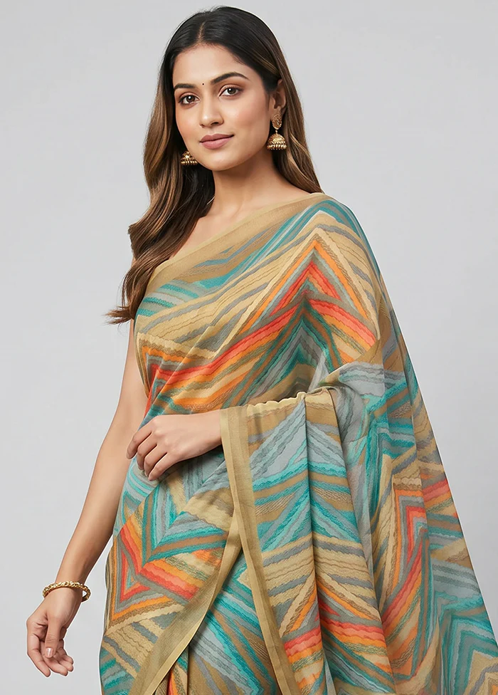 Green Chiffon Silk Saree With Blouse Piece - Image 2