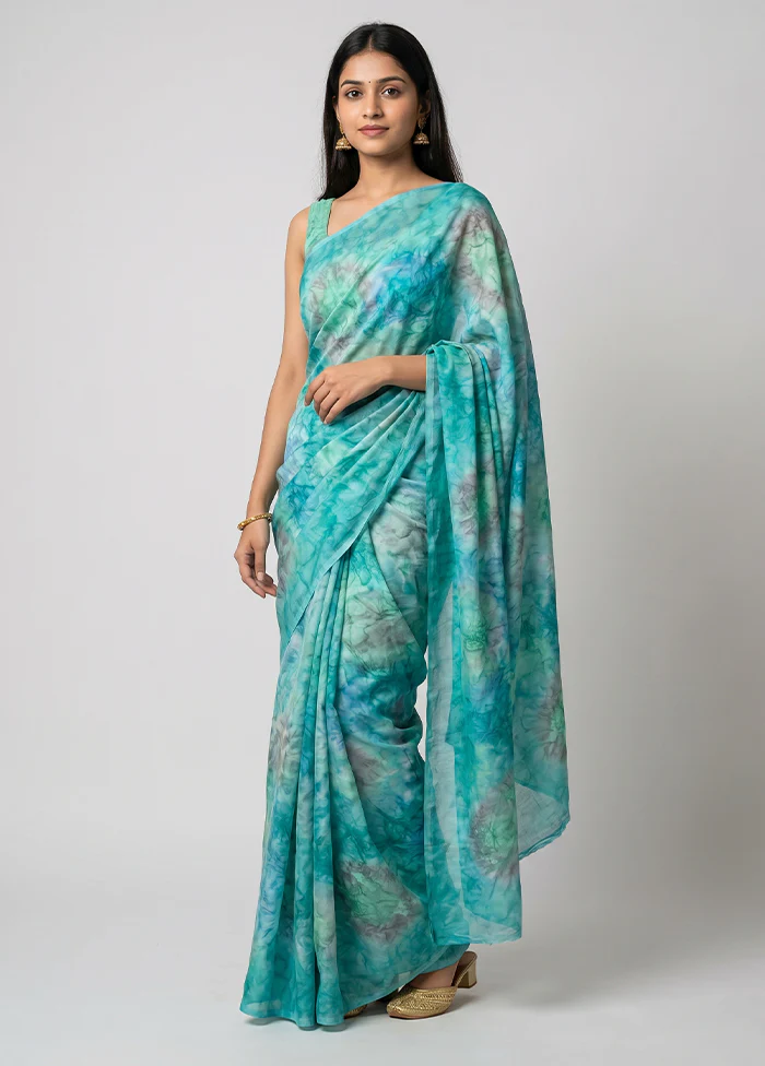 Green Chiffon Silk Saree With Blouse Piece