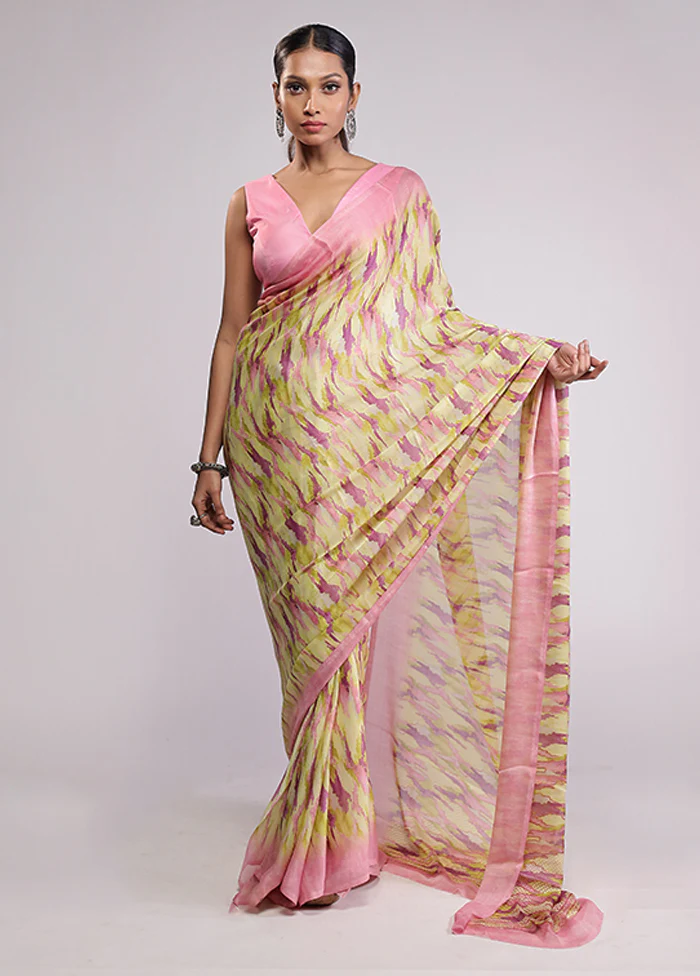 Green Chiffon Silk Saree With Blouse Piece - Image 2
