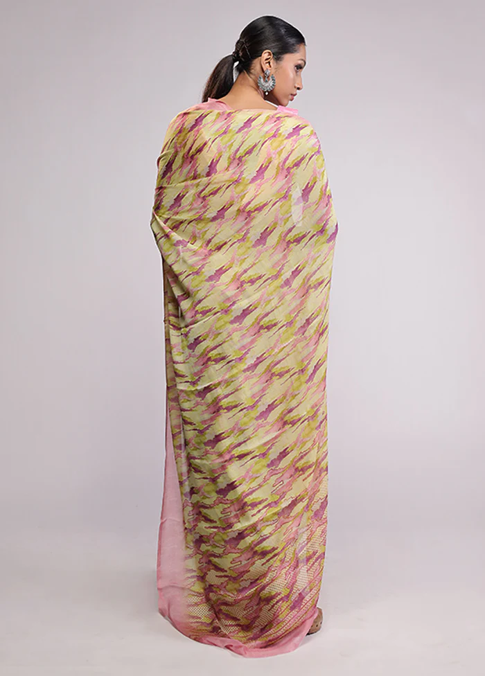 Green Chiffon Silk Saree With Blouse Piece - Image 3