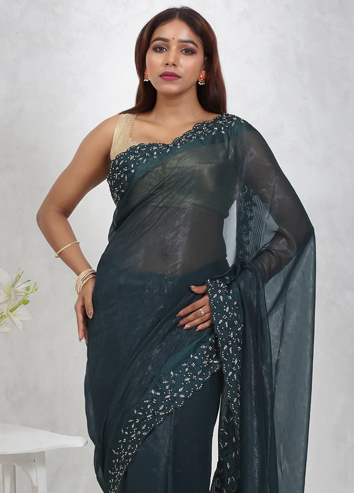 Green Chiffon Silk Saree With Blouse Piece