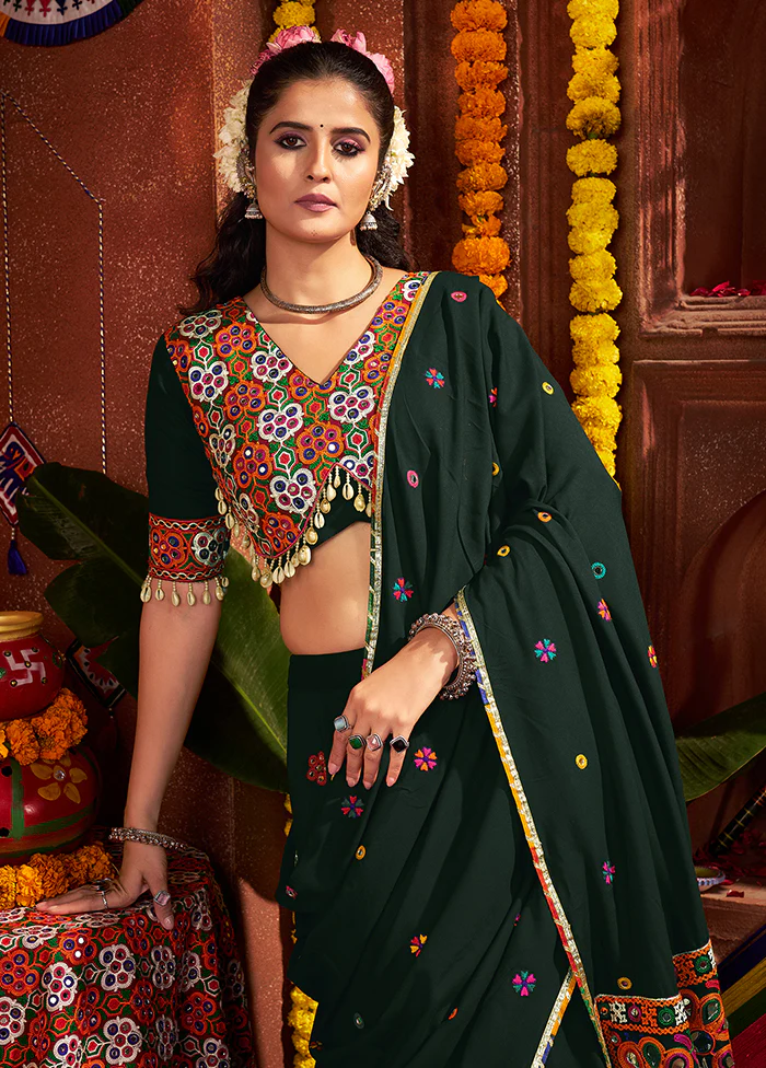 Green Cotton Dupatta Lehenga Set - Image 2