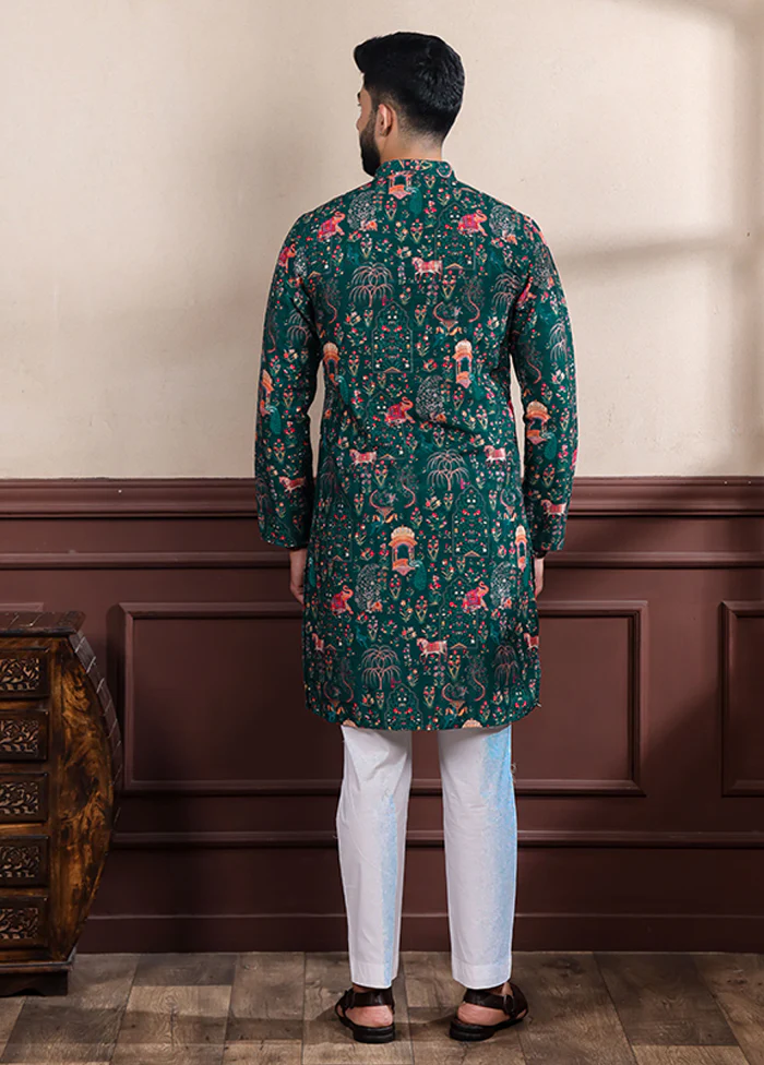 Green Cotton Kurta & Pajama Set - Image 3