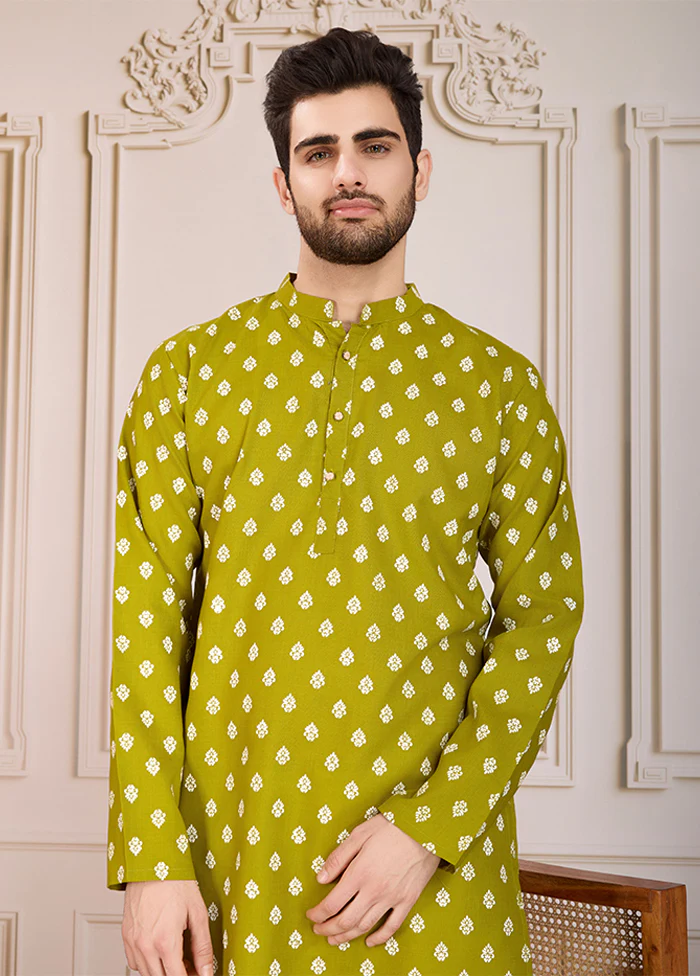 Green Cotton Kurta & Pajama Set - Image 2