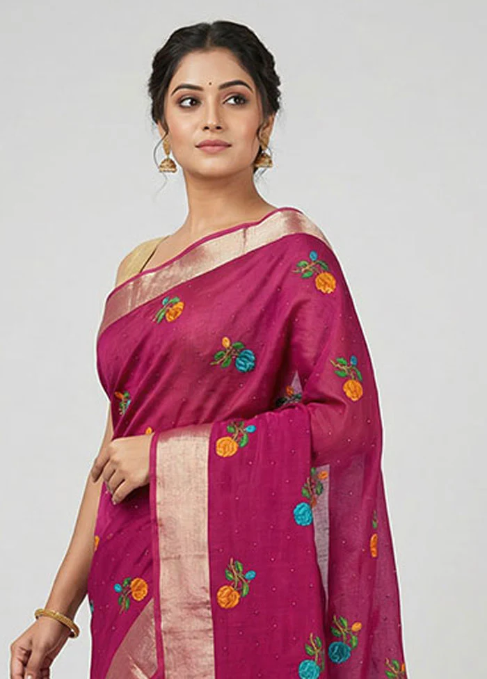 Green Cotton Saree With Blouse Piece - Image 2