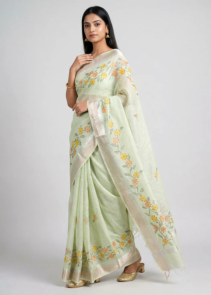 Green Cotton Saree With Blouse Piece
