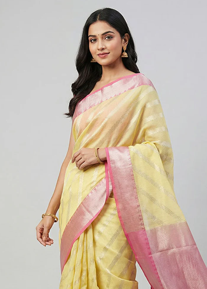 Green Cotton Saree With Blouse Piece - Image 2