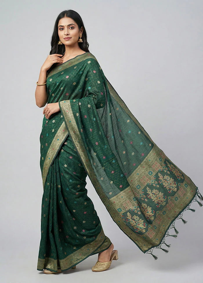 Green Cotton Saree With Blouse Piece