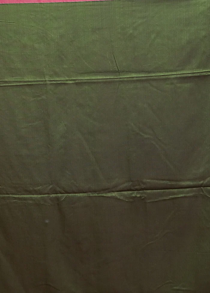 Green Cotton Saree With Blouse Piece - Image 5
