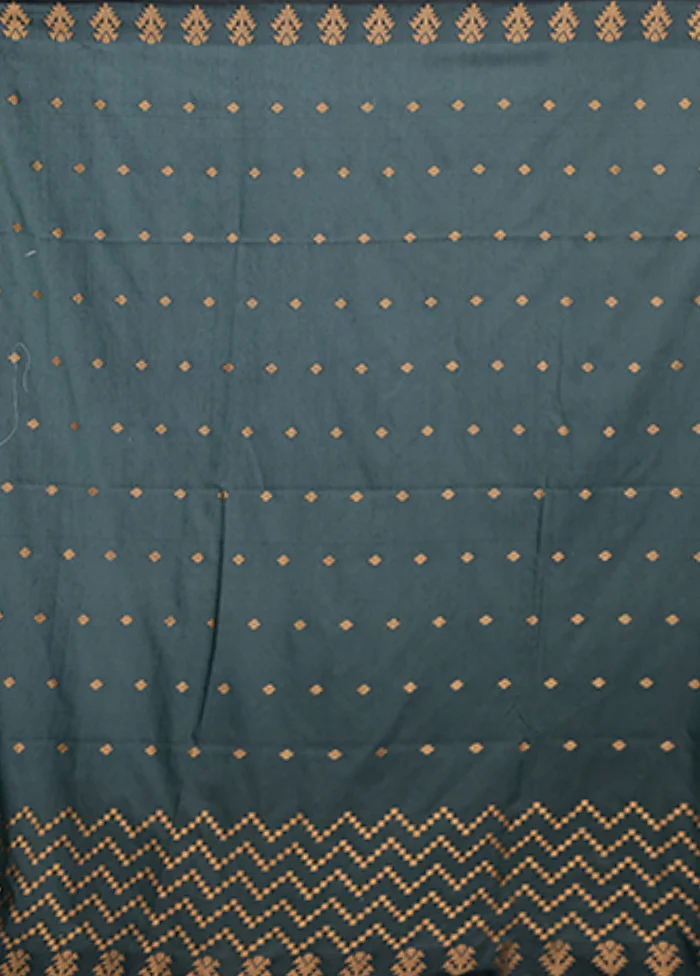 Green Cotton Saree With Blouse Piece - Image 5