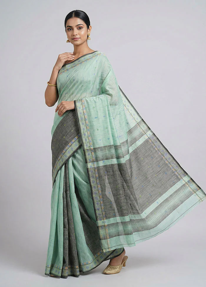 Green Cotton Saree With Blouse Piece