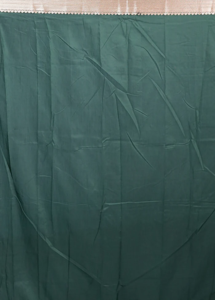 Green Cotton Saree With Blouse Piece - Image 5