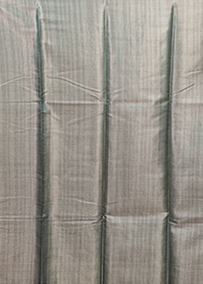 Green Cotton Saree With Blouse Piece - Image 5