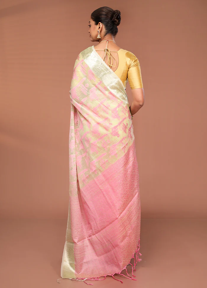 Green Cotton Saree With Blouse Piece - Image 3