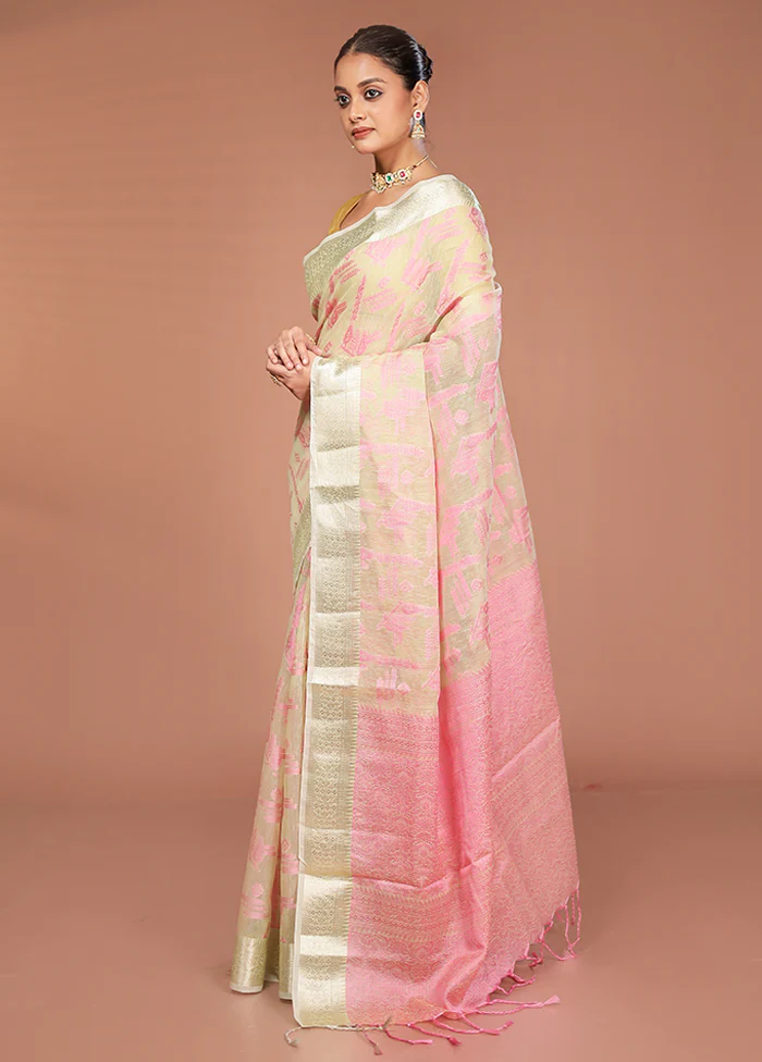 Green Cotton Saree With Blouse Piece - Image 4
