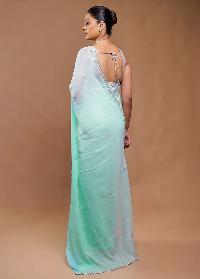 Green Crushed Tissue Silk Saree With Blouse Piece - Image 3
