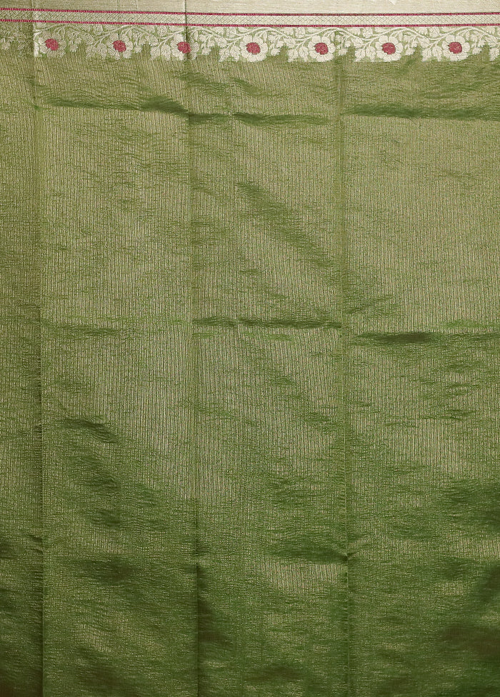 Green Crushed Tissue Silk Saree With Blouse Piece - Image 5