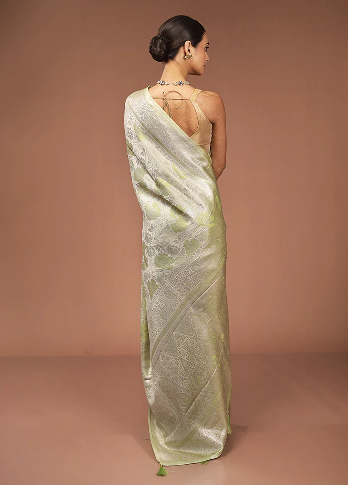 Green Dupion Silk Saree With Blouse Piece - Image 3