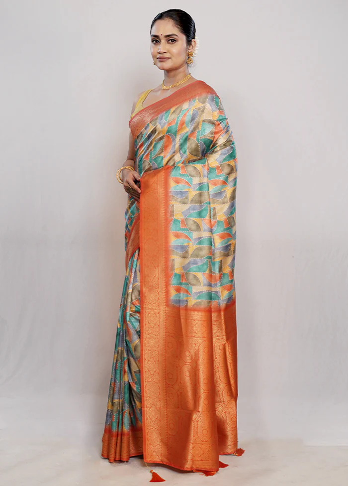 Multicolor Dupion Silk Saree With Blouse Piece - Image 5
